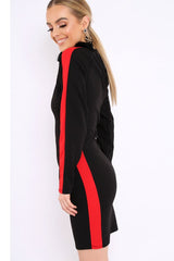 Black Side Red Striped Cut Out Dress - Layia-Dresses