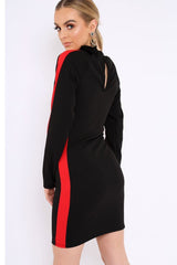 Black Side Red Striped Cut Out Dress - Layia-Dresses