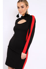 Black Side Red Striped Cut Out Dress - Layia-Dresses