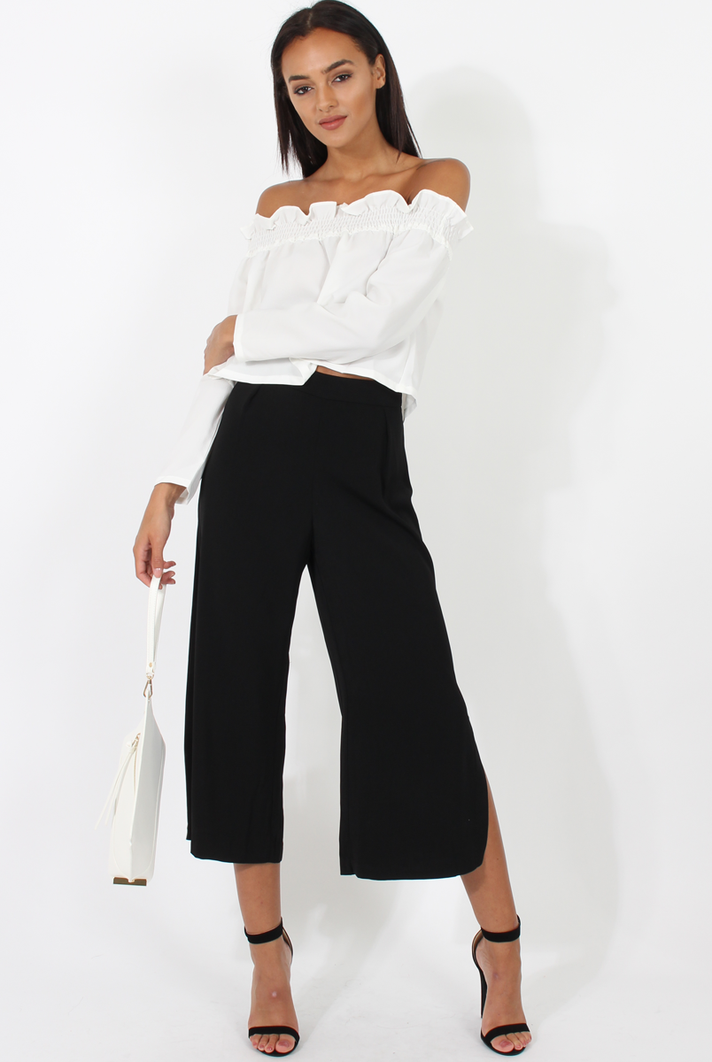 Black Side Slit Culottes - Odette-Trousers