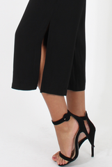 Black Side Slit Culottes - Odette-Trousers
