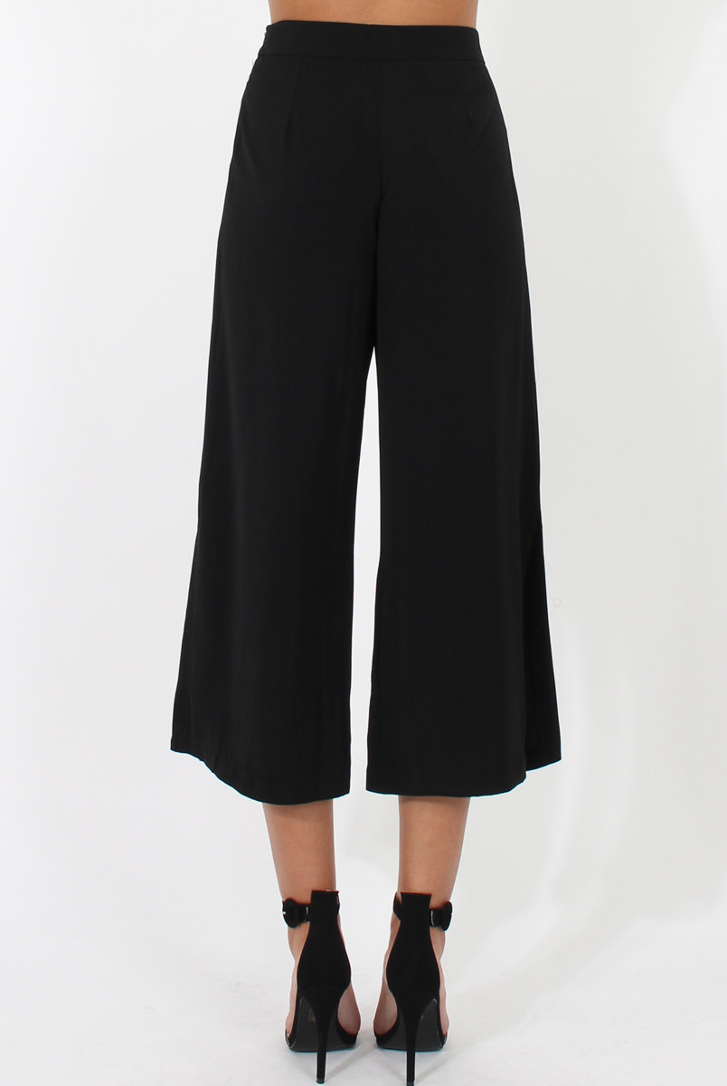 Black Side Slit Culottes - Odette-Trousers