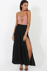Black Side Split Culottes - Aubrey-Trousers