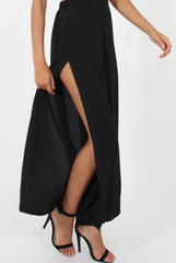 Black Side Split Culottes - Aubrey-Trousers