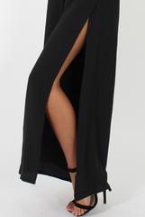 Black Side Split Culottes - Aubrey-Trousers