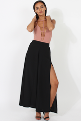 Black Side Split Culottes - Aubrey-Trousers