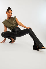 Black Side Split Flared Skinny PU Trouser - Zylah-Trousers