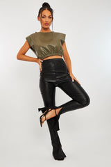 Black Side Split Flared Skinny PU Trouser - Zylah-Trousers