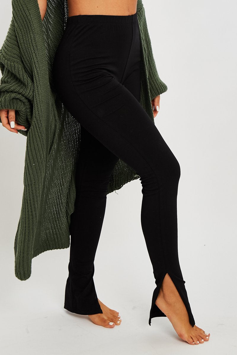 Black Side Split Leggings - Oliviah-Leggings