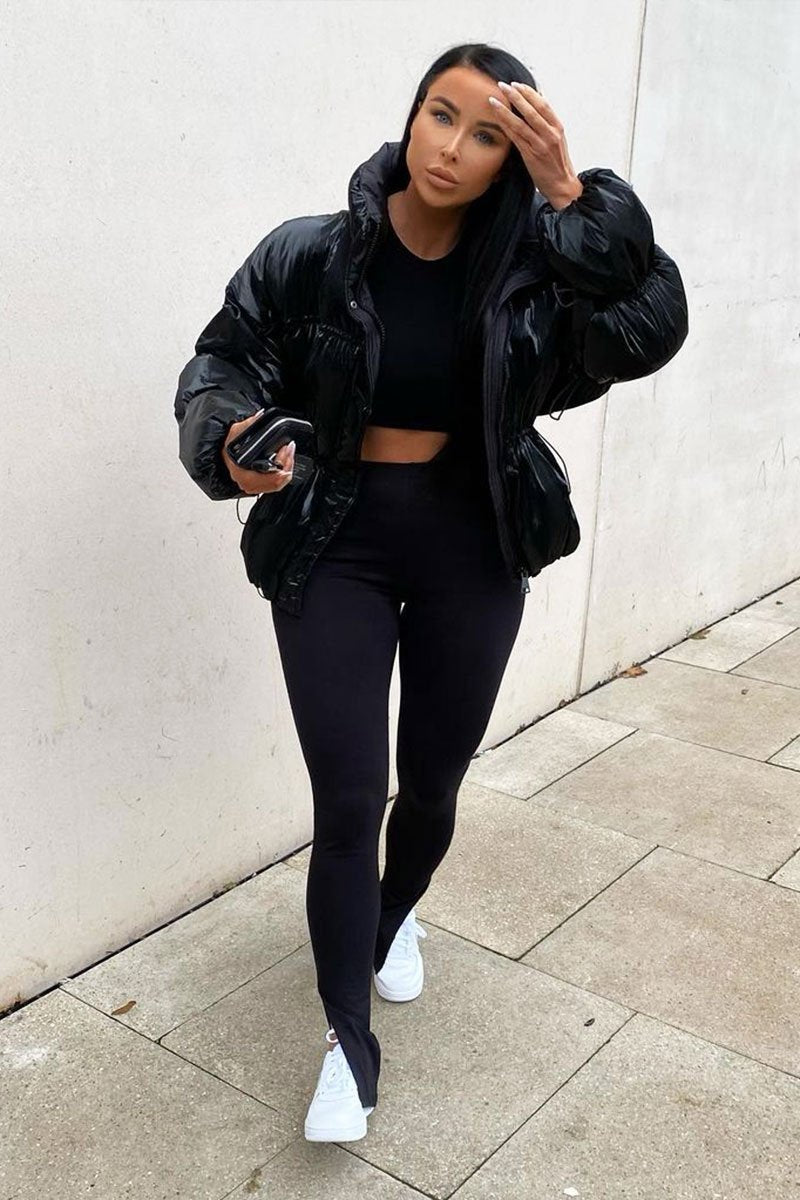 Black Side Split Leggings - Oliviah-Leggings