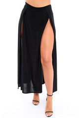 Black Side Split Maxi Skirt - Gina-Skirts