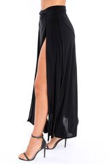Black Side Split Maxi Skirt - Gina-Skirts
