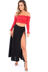 Black Side Split Maxi Skirt - Gina-Skirts