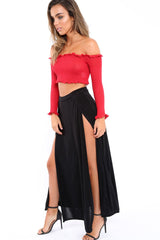 Black Side Split Maxi Skirt - Gina-Skirts