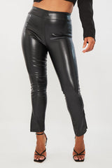Black Side Split PU Trouser - Elouise-Trousers