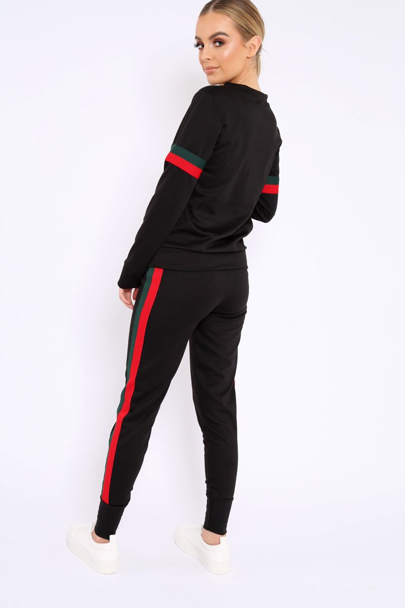 Black Side Stripe Crew Neck Loungewear Set - Danyela-Loungewear