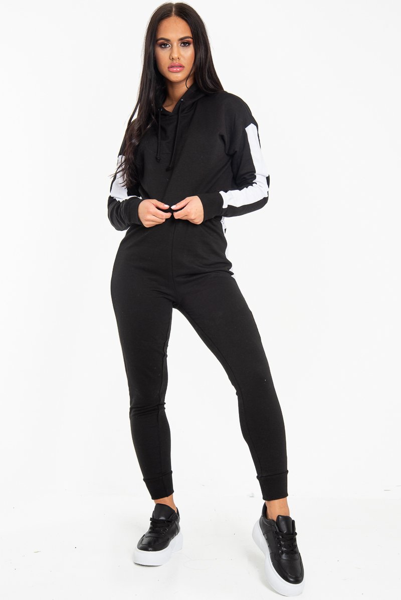 Black Side Stripe Cropped Hoodie and Jogger Set - Darshi-Tracksuits