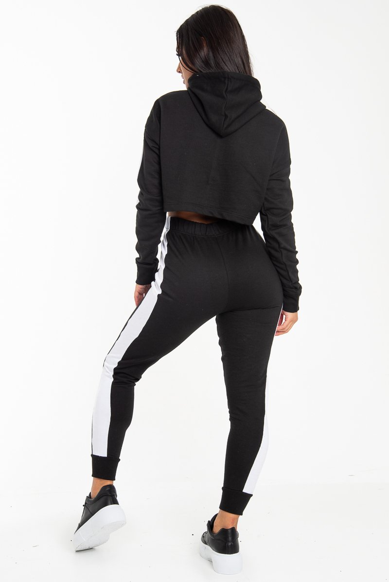 Black Side Stripe Cropped Hoodie and Jogger Set - Darshi-Tracksuits