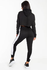 Black Side Stripe Cropped Hoodie and Jogger Set - Darshi-Tracksuits