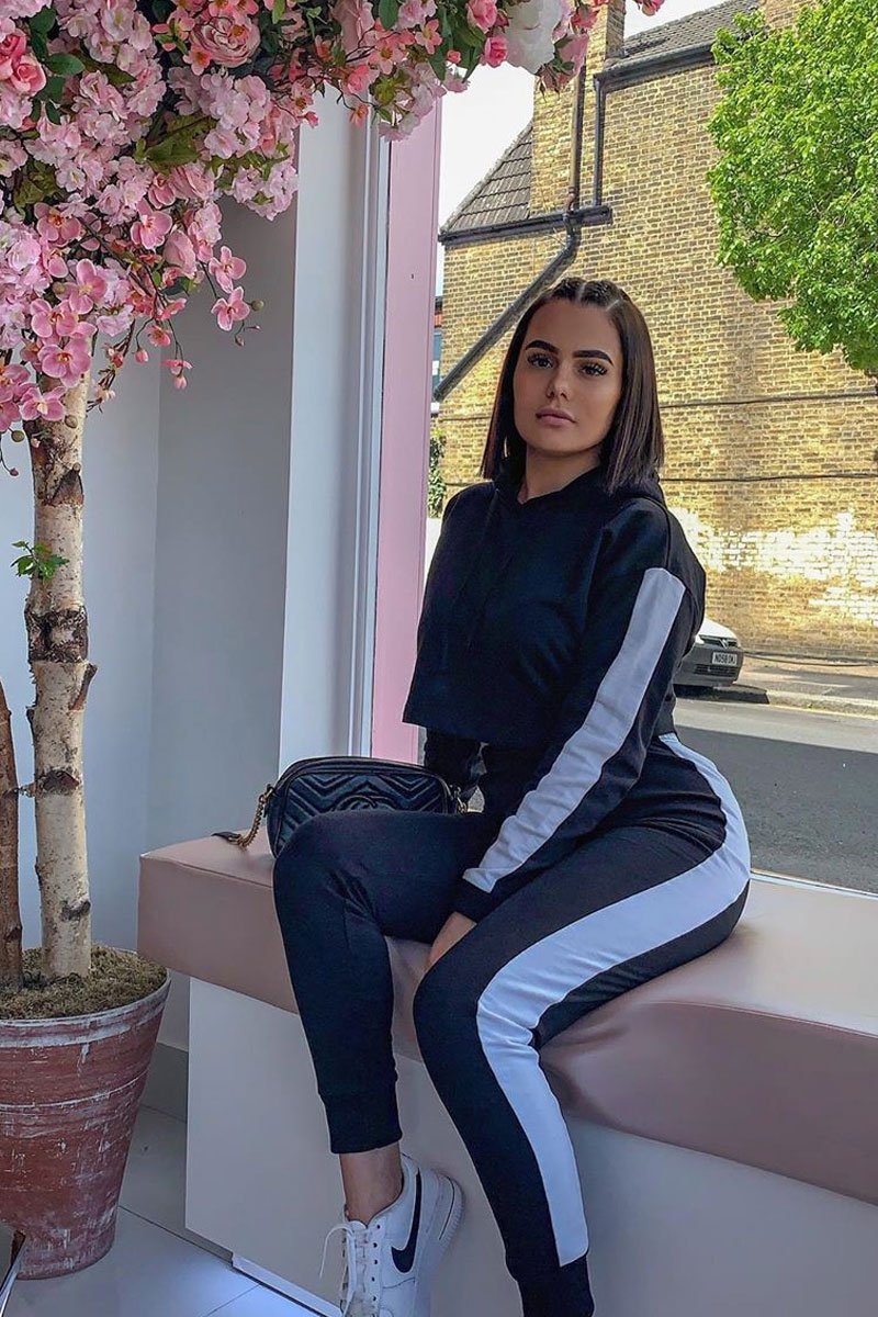 Black Side Stripe Cropped Hoodie and Jogger Set - Darshi-Tracksuits