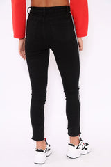 Black Side Stripe Dip Hem Skinny Jeans - Tinlee-Jeans