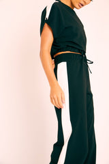 Black Side Stripe Drawstring Top and Trousers Co-ord - Jadah-Co-ords