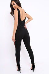 Black Side Stripe Jumpsuit - Jhona-Jumpsuits