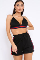 Black Side Stripe Popper Shorts and Bralet Co-Ord - Tommie-Co-ords