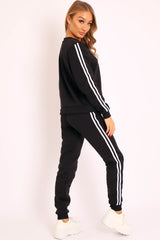 Black Side Stripe Sweater and Joggers Tracksuit - Jilliana-Tracksuits
