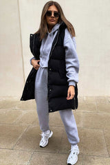 Black Side Zip Long Sleeveless Puffer Coat - Priyah-Coats