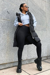 Black Side Zip Long Sleeveless Puffer Coat - Priyah-Coats