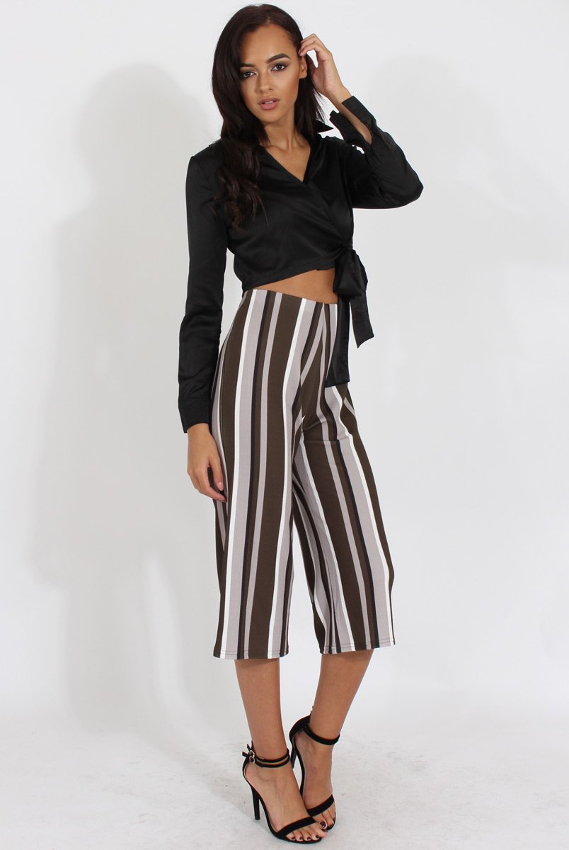 Black Silk Wrap Crop Top - Danielle-Crop Tops