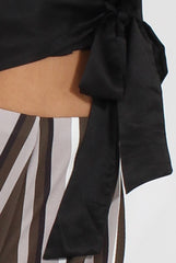 Black Silk Wrap Crop Top - Danielle-Crop Tops