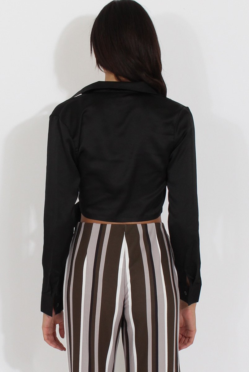 Black Silk Wrap Crop Top - Danielle-Crop Tops