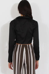 Black Silk Wrap Crop Top - Danielle-Crop Tops