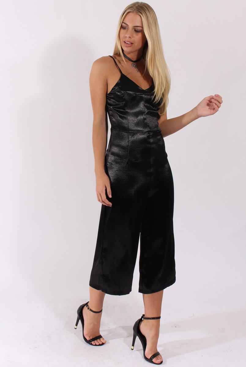 Black Silky Culotte Jumpsuit - Berry-Jumpsuits