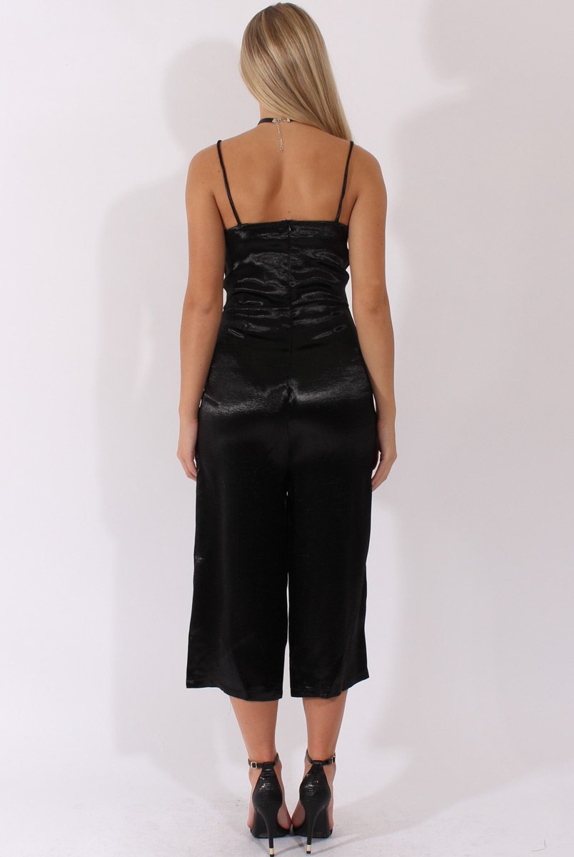 Black Silky Culotte Jumpsuit - Berry-Jumpsuits