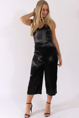 Black Silky Culotte Jumpsuit - Berry-Jumpsuits