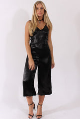 Black Silky Culotte Jumpsuit - Berry-Jumpsuits