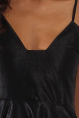 Black Silky Skater Dress - Alena-Dresses