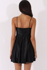 Black Silky Skater Dress - Alena-Dresses