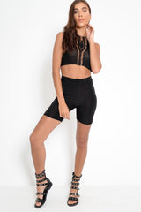 Black Silver Beaded Knitted Halterneck Crop Top - Christ-Crop Tops