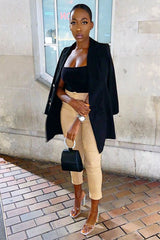 Black Silver Button Belted Blazer Dress - Hattie-Dresses