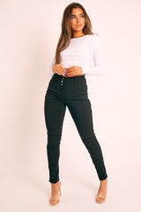 Black Silver Button High Waist Jeans - Sylvi-Jeans