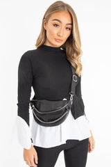 Black Silver Chain Front PU Bum Bag - Genora-Bags