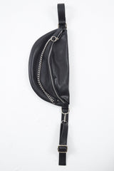 Black Silver Chain Front PU Bum Bag - Genora-Bags