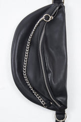 Black Silver Chain Front PU Bum Bag - Genora-Bags
