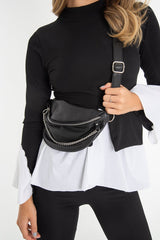 Black Silver Chain Front PU Bum Bag - Genora-Bags