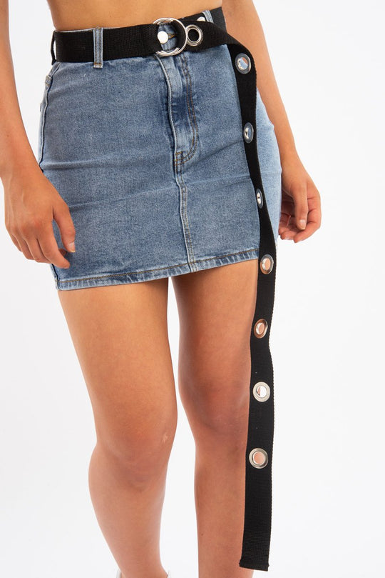 Black Silver Eyelet Long Belt - Emberlin