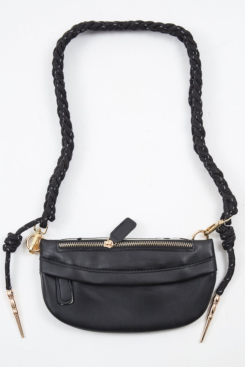 Black Silver Rope Detail Handbag - Israa-Bags